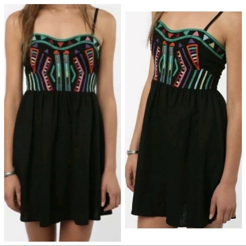 Urban Outfitters Staring at Stars Colorful Embroidered Bustier Mini Dress